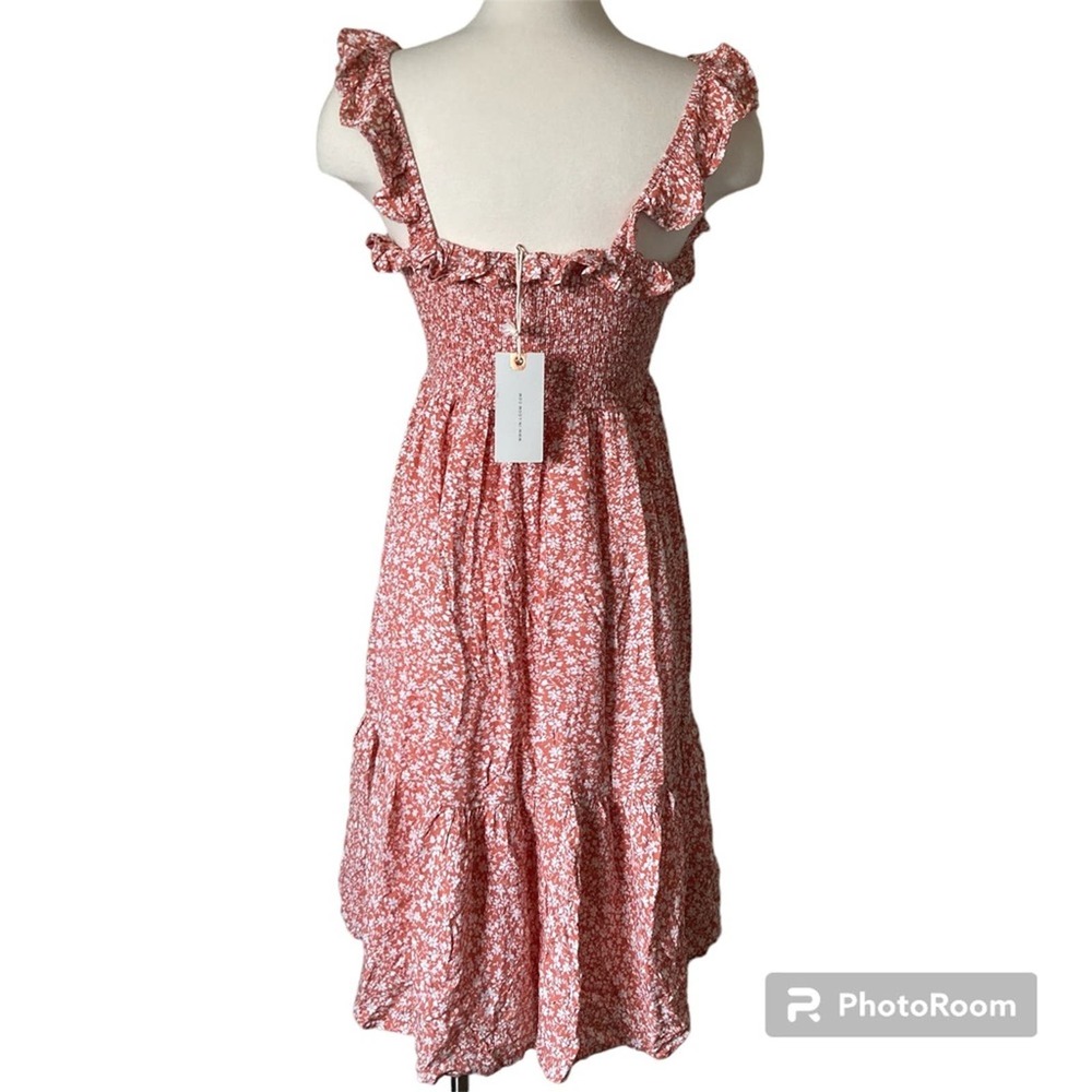 In Loom NWT Smocked Bodice Orange Floral Summer Dress Size S - Picture 2 of 8
